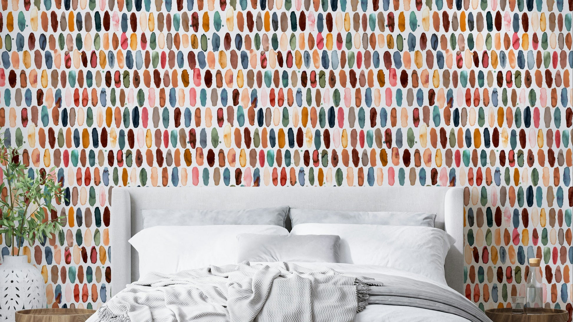 Pills Copper Scandi Brown Wallpaper with geometric pill shapes.

