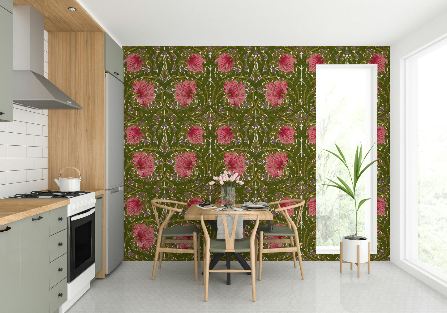 Nature-inspired floral mural for bedroom walls

