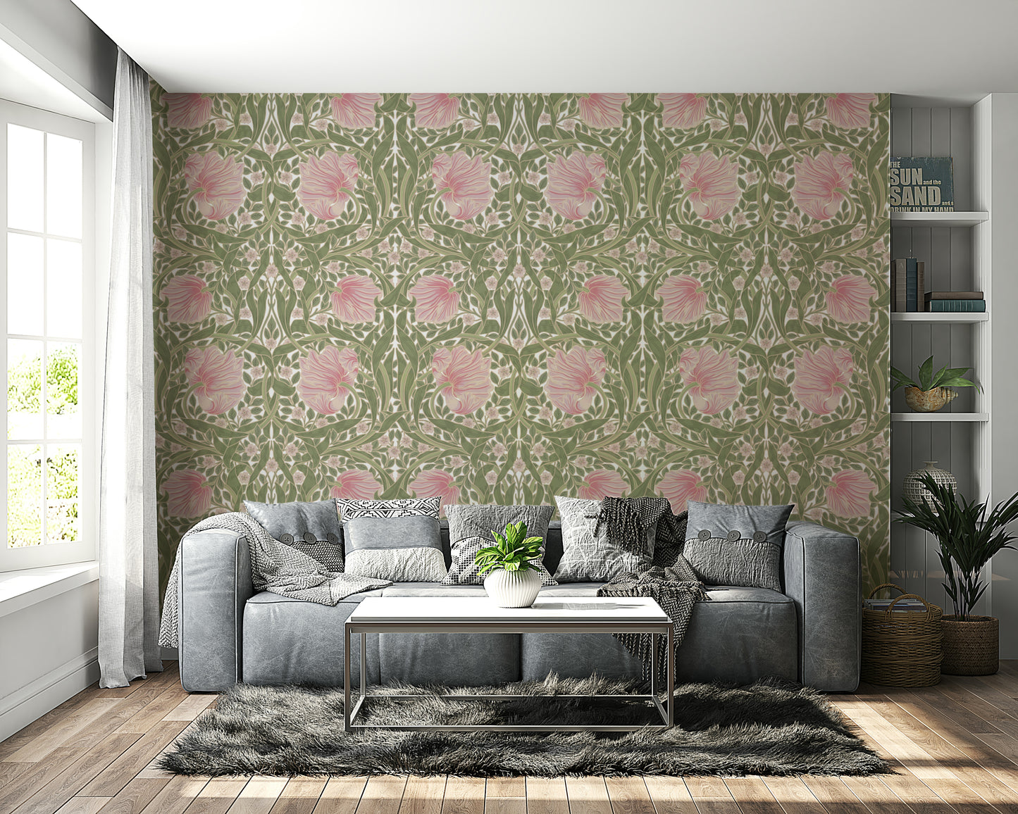 Peel and stick pimpernel floral wallpaper for living rooms

