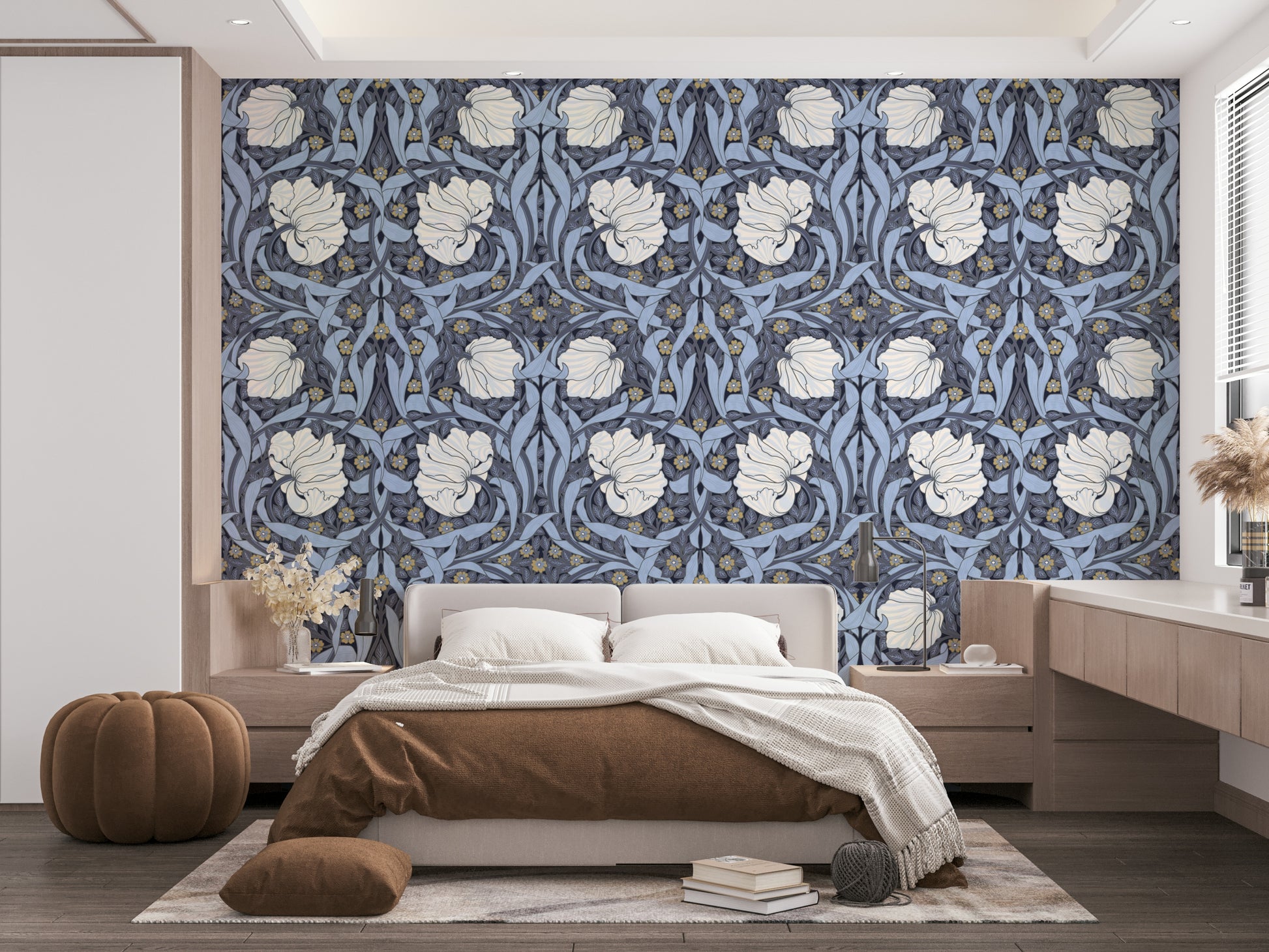 Peel and stick William Morris floral wallpaper

