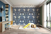William Morris floral wallpaper with lush greenery