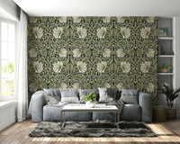 Sophisticated floral wall mural with lush greenery

