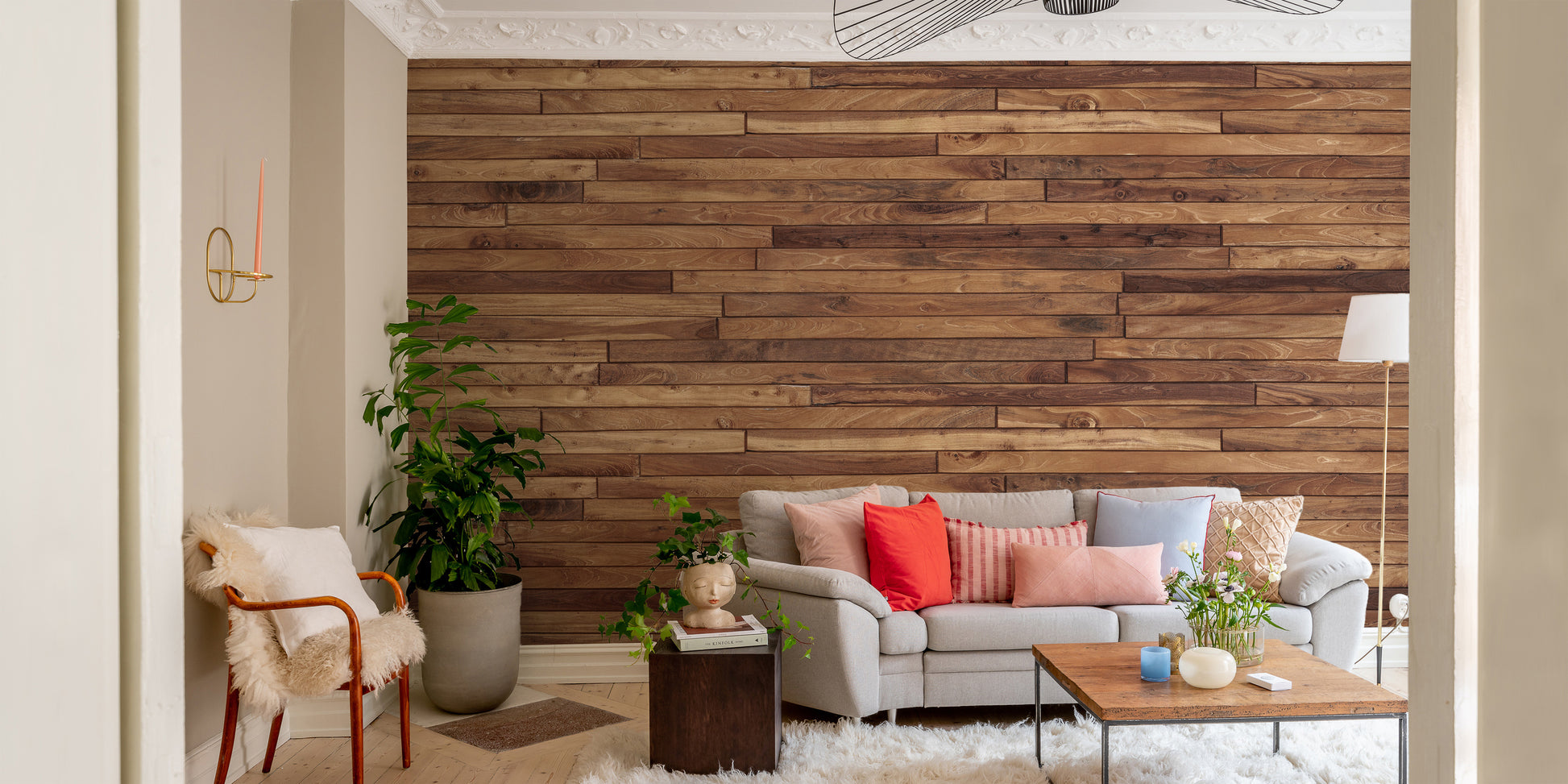 Pine Wood Stipes Interior Wallpaper - Giffywalls