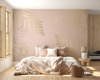 Pink and Gold Leaves Wallpaper Mural - Giffywalls