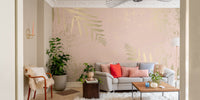 Pink and Gold Leaves Wallpaper Mural - Giffywalls