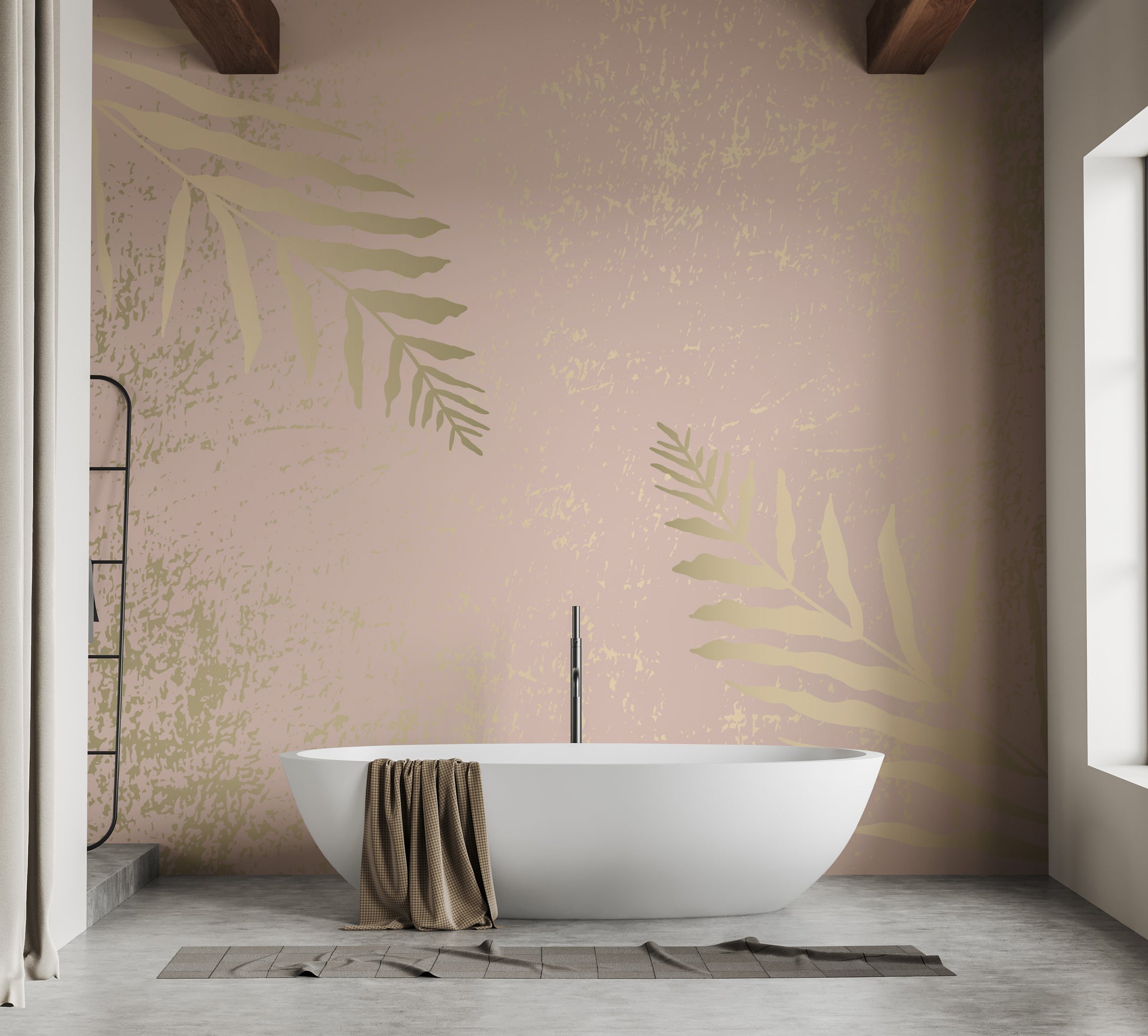 Leaf-themed wallpaper mural for bathroom