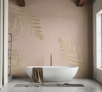 Leaf-themed wallpaper mural for bathroom