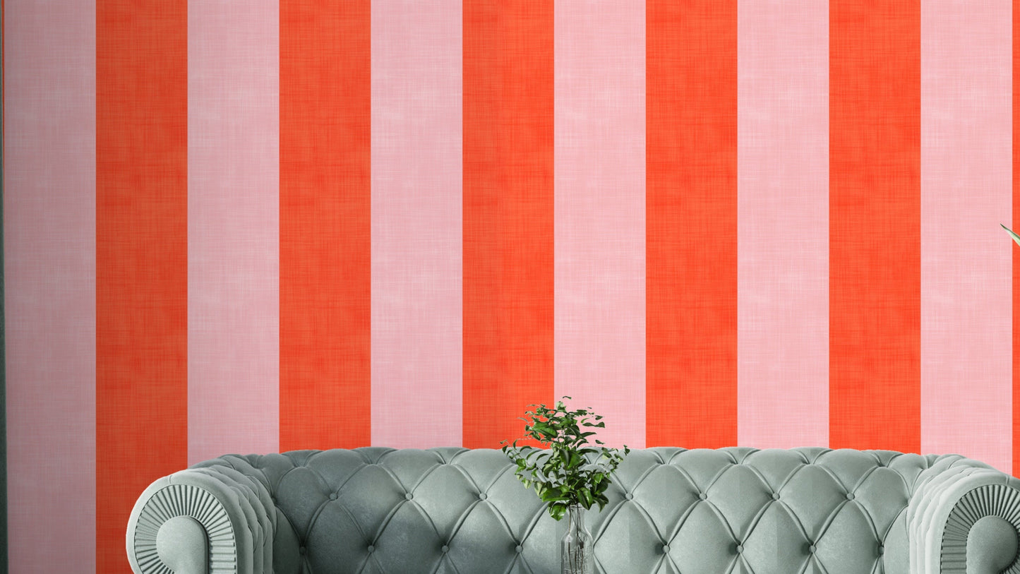 Pink and Red Stripes Linen Texture Wallpaper