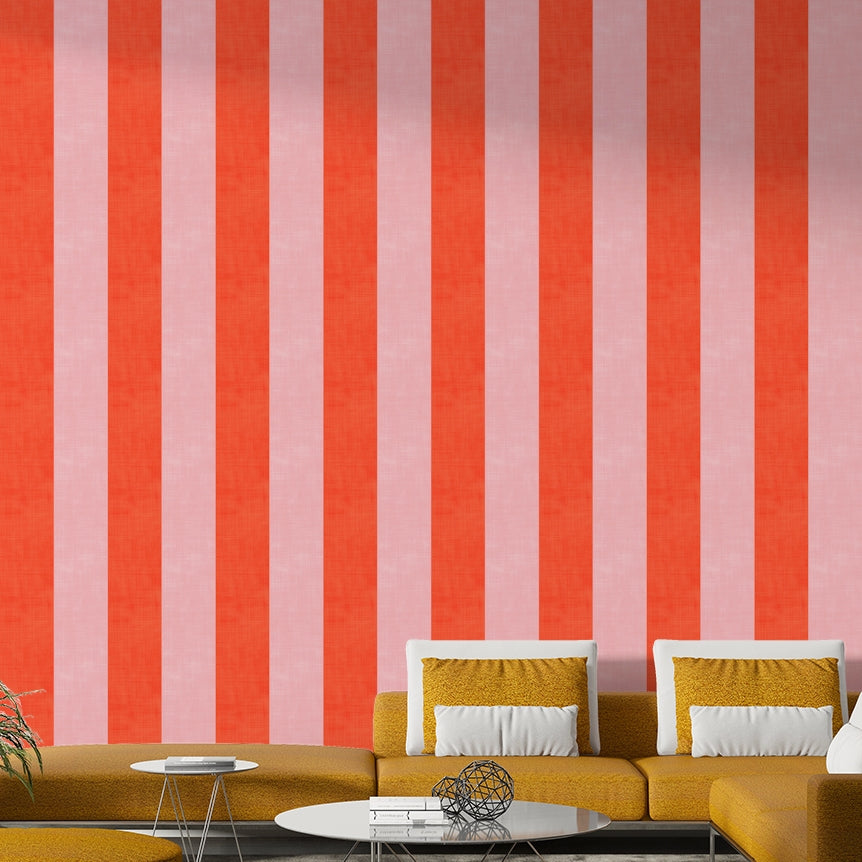 Pink and Red Stripes Linen Texture Wallpaper