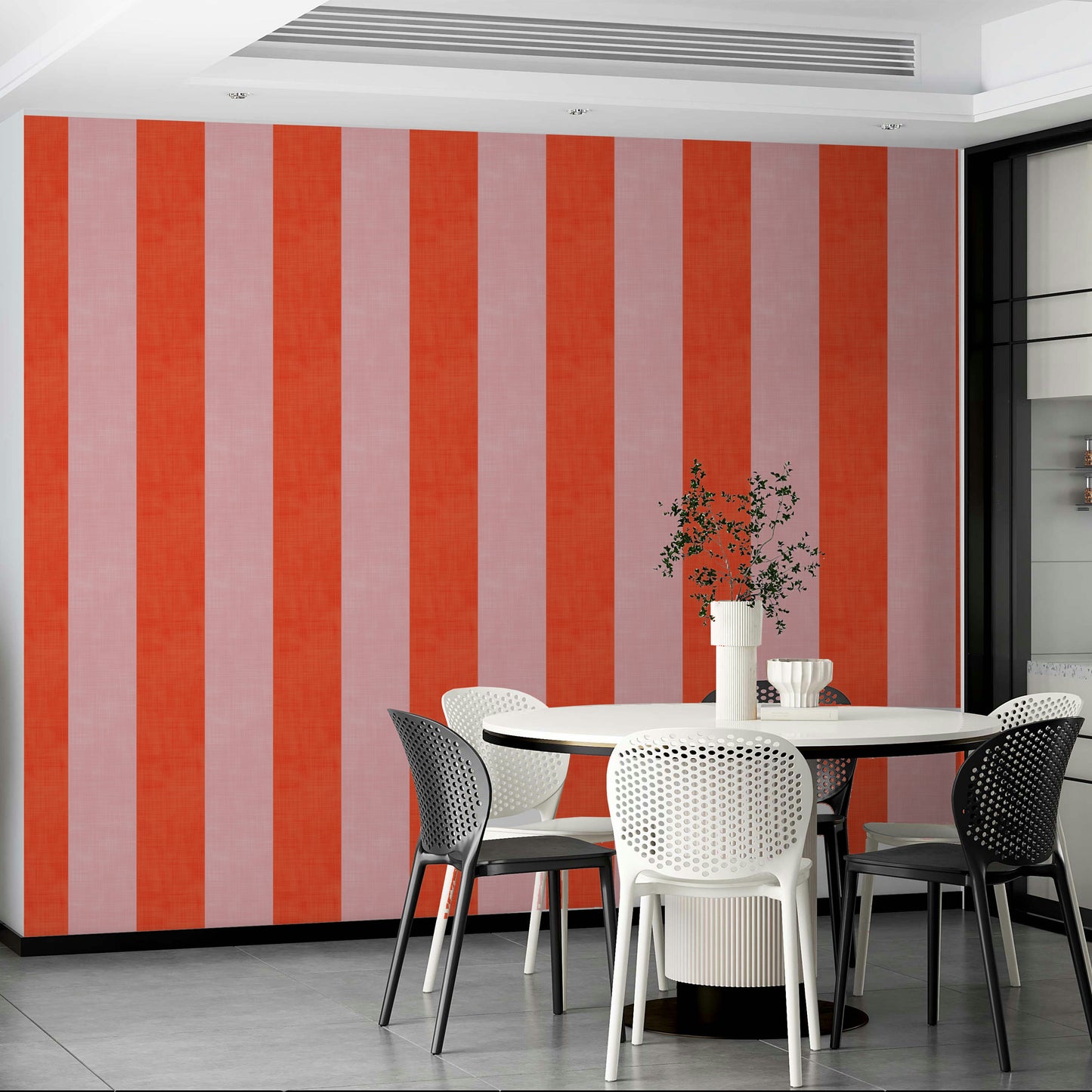 Pink and Red Stripes Linen Texture Wallpaper