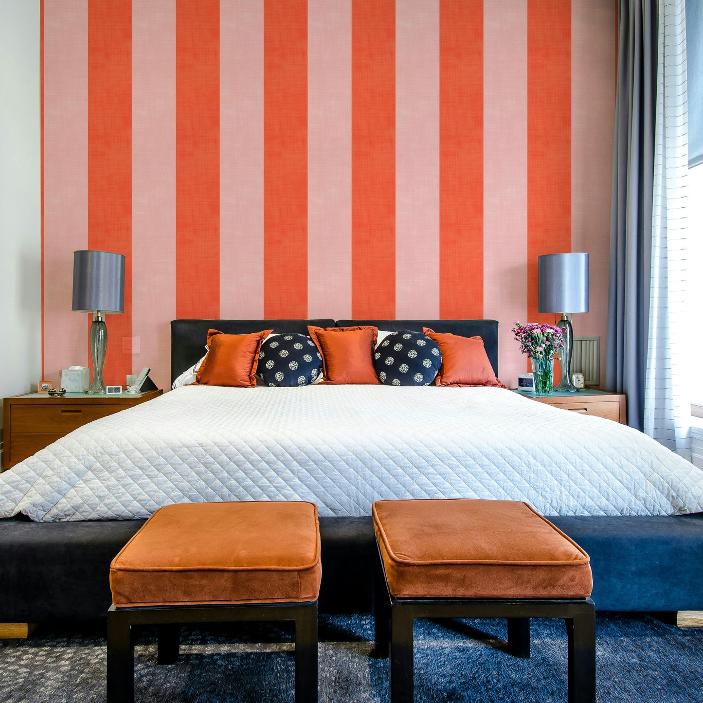 Pink and Red Stripes Linen Texture Wallpaper
