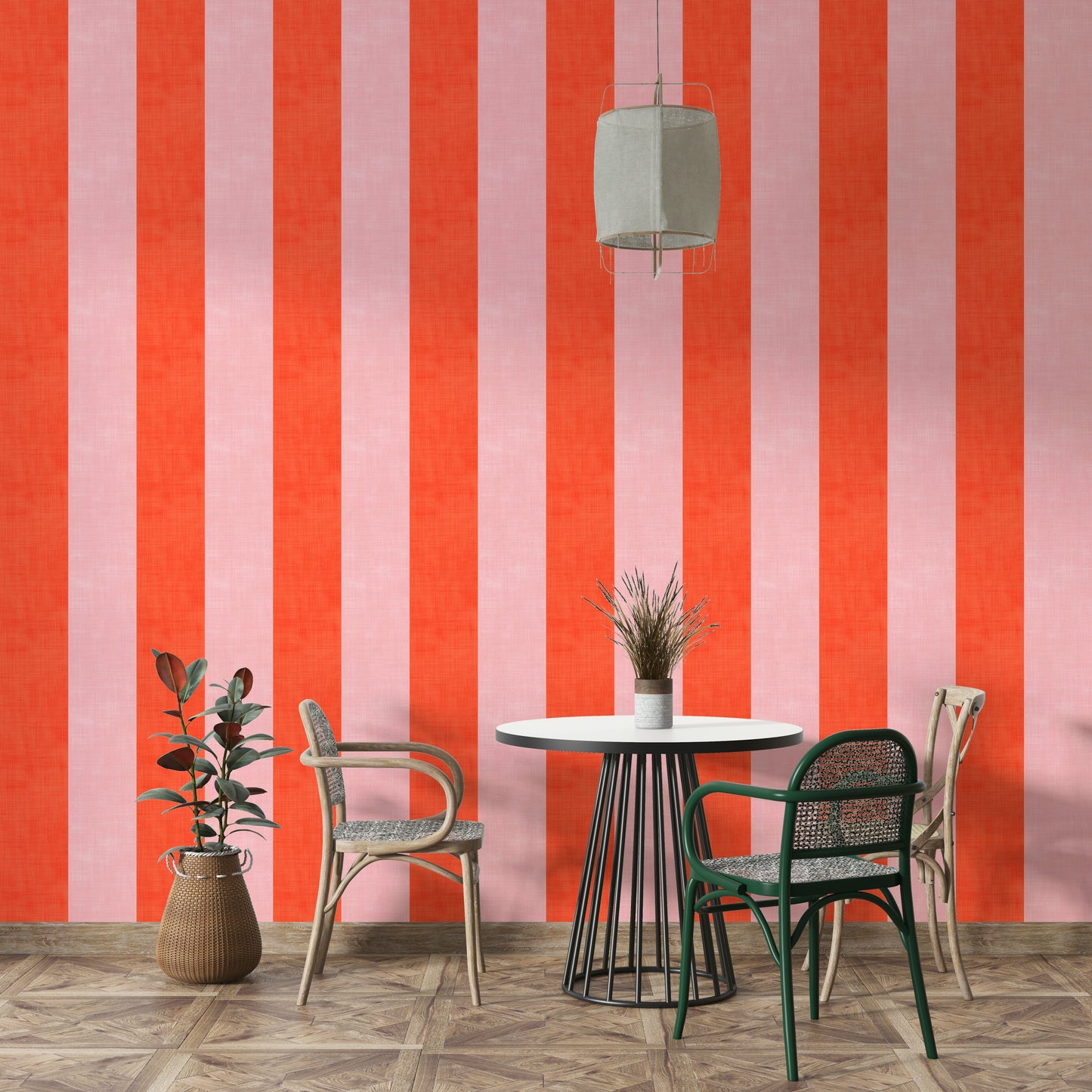 Pink and Red Stripes Linen Texture Wallpaper