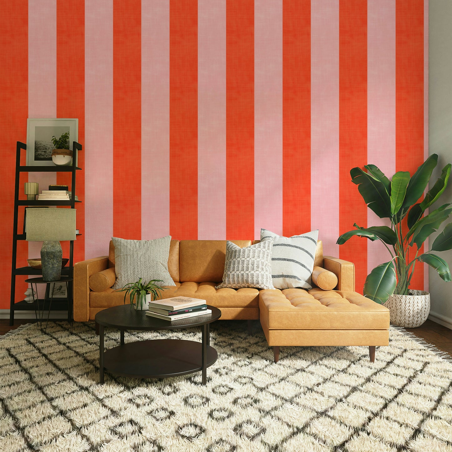 Pink and Red Stripes Linen Texture Wallpaper