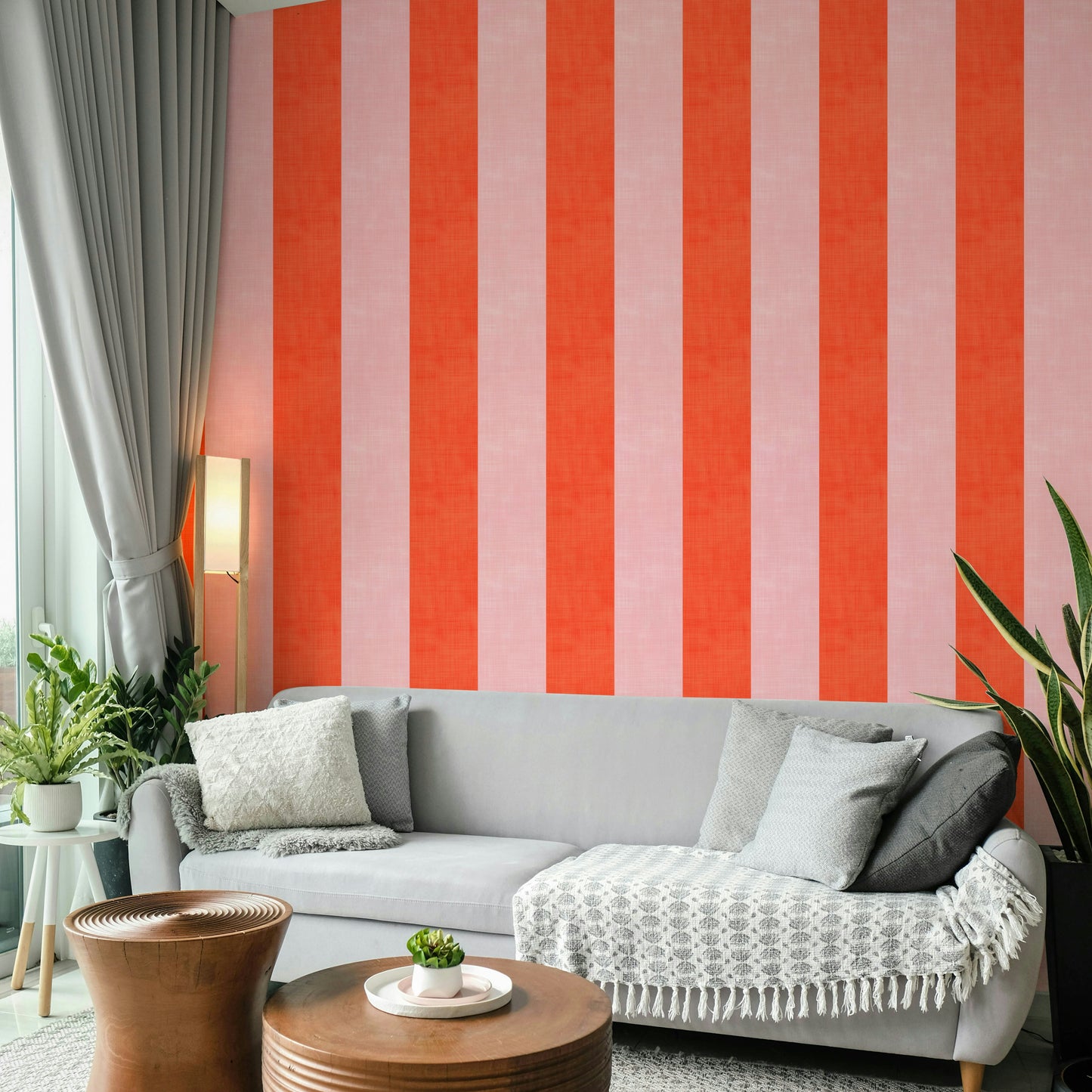 Pink and Red Stripes Linen Texture Wallpaper
