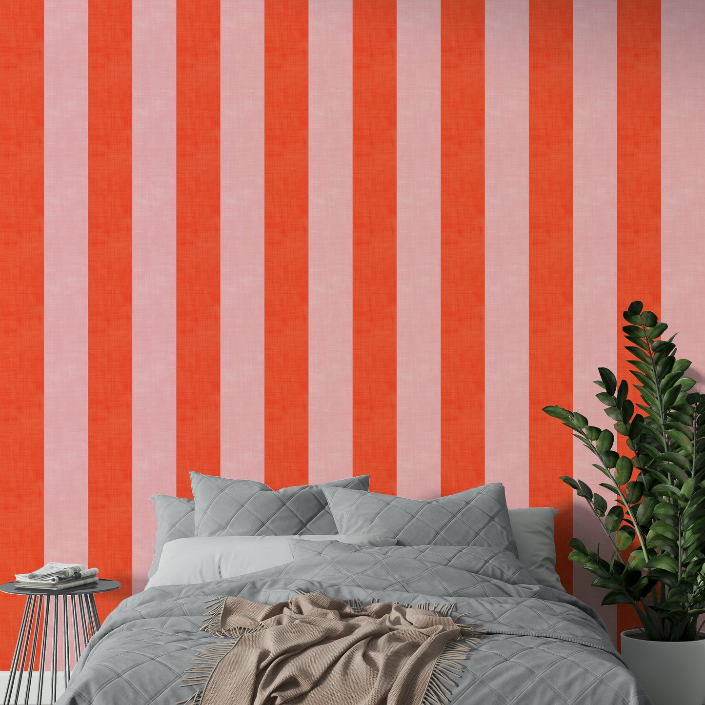 Pink and Red Stripes Linen Texture Wallpaper