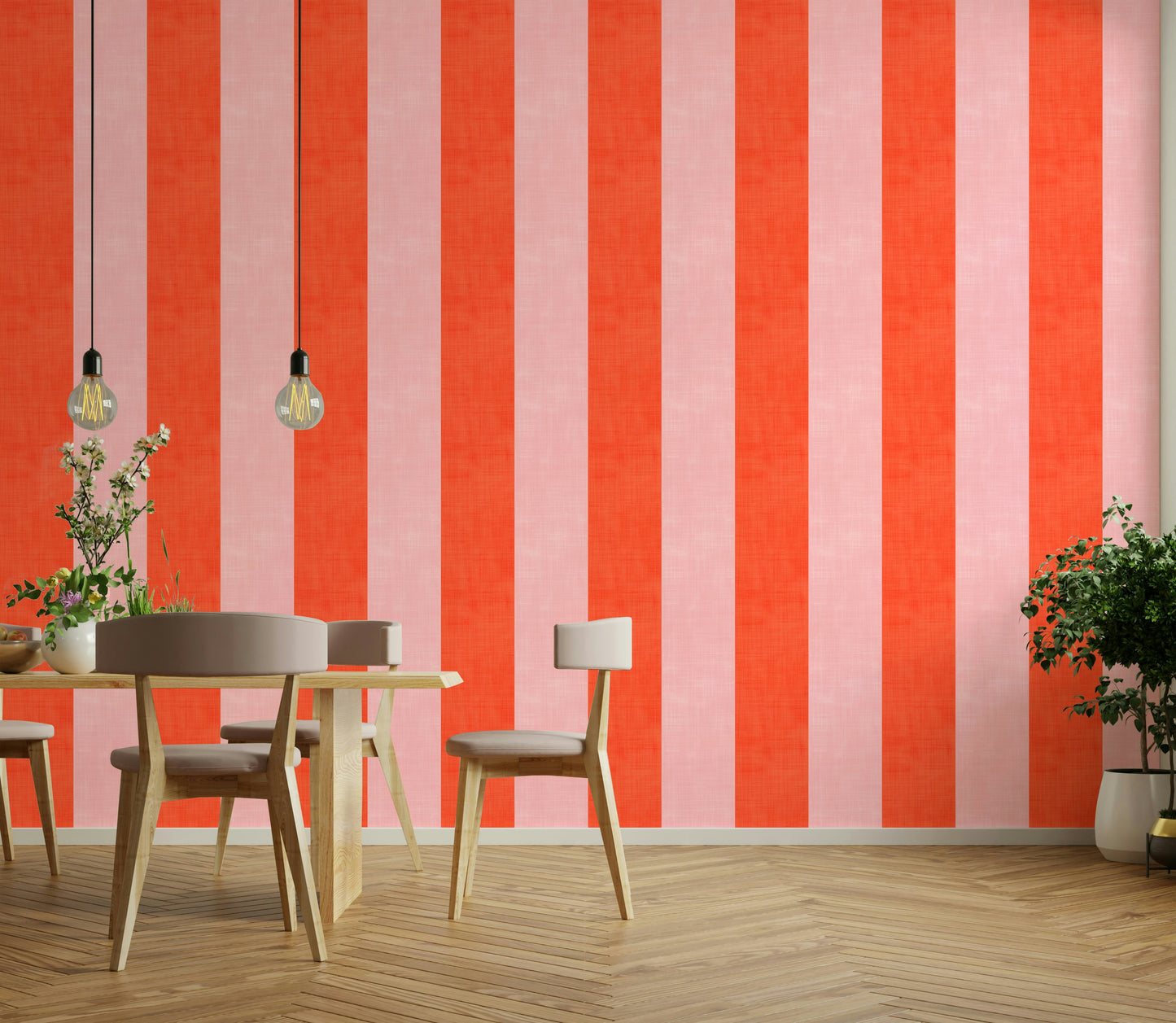 Pink and Red Stripes Linen Texture Wallpaper