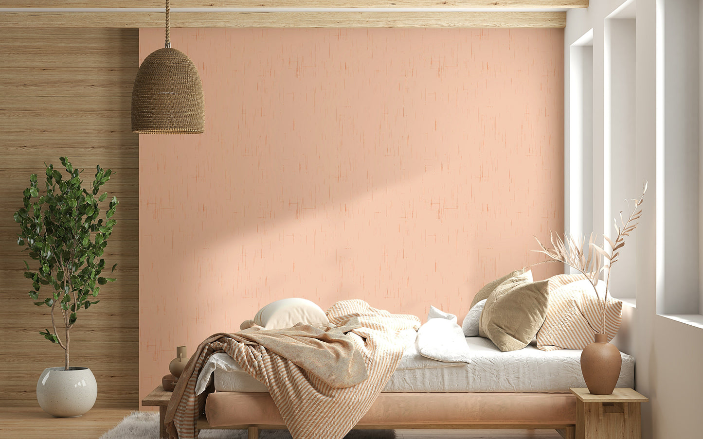 Faded Terracotta Linen Texture Pink Print Wall Mural.