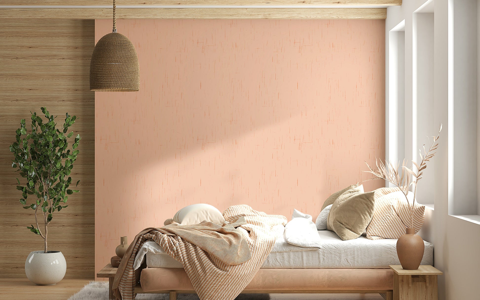Faded Terracotta Linen Texture Pink Print Wall Mural.