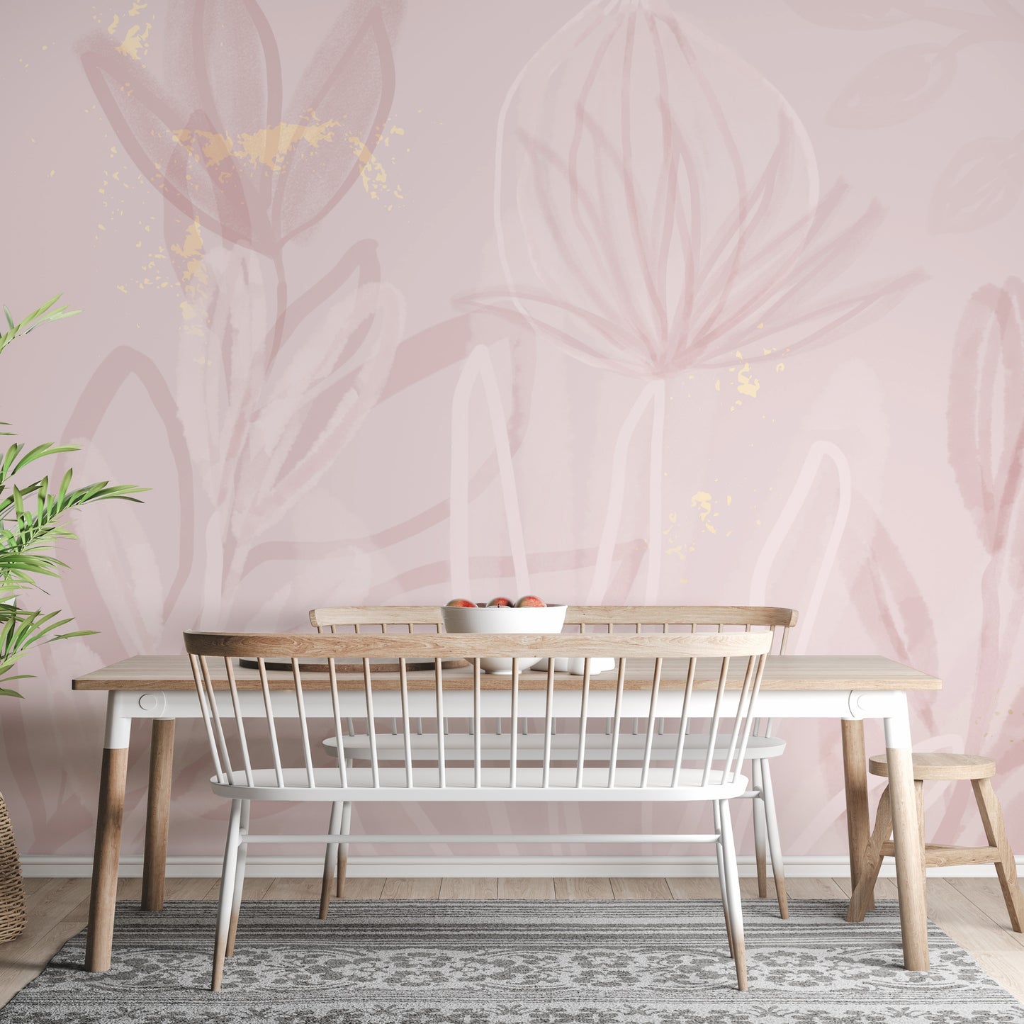 Pink Blush Flowers Wallpaper Mural - Giffywalls