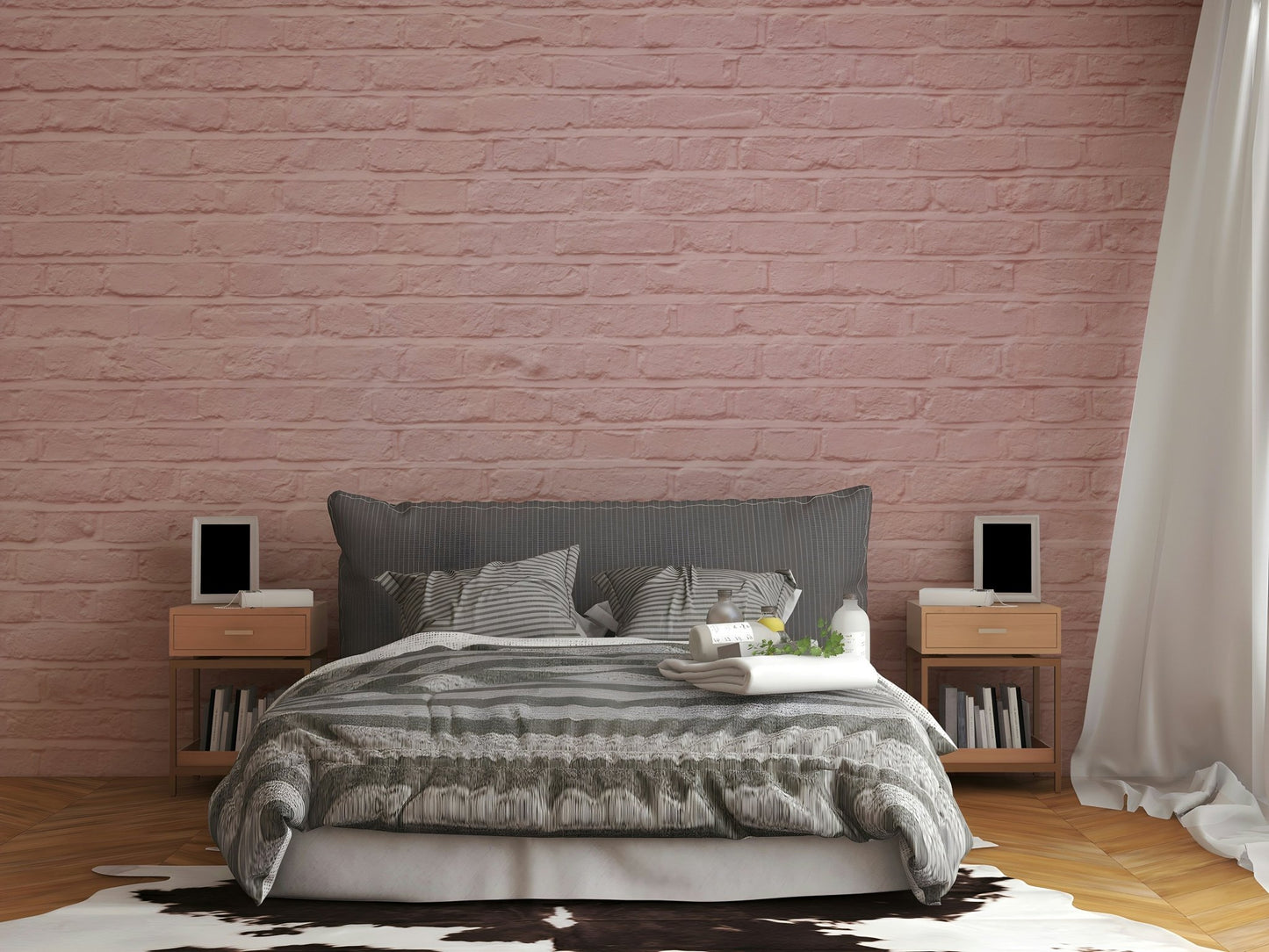 Elegant pink brick serenity mural for peaceful rooms

