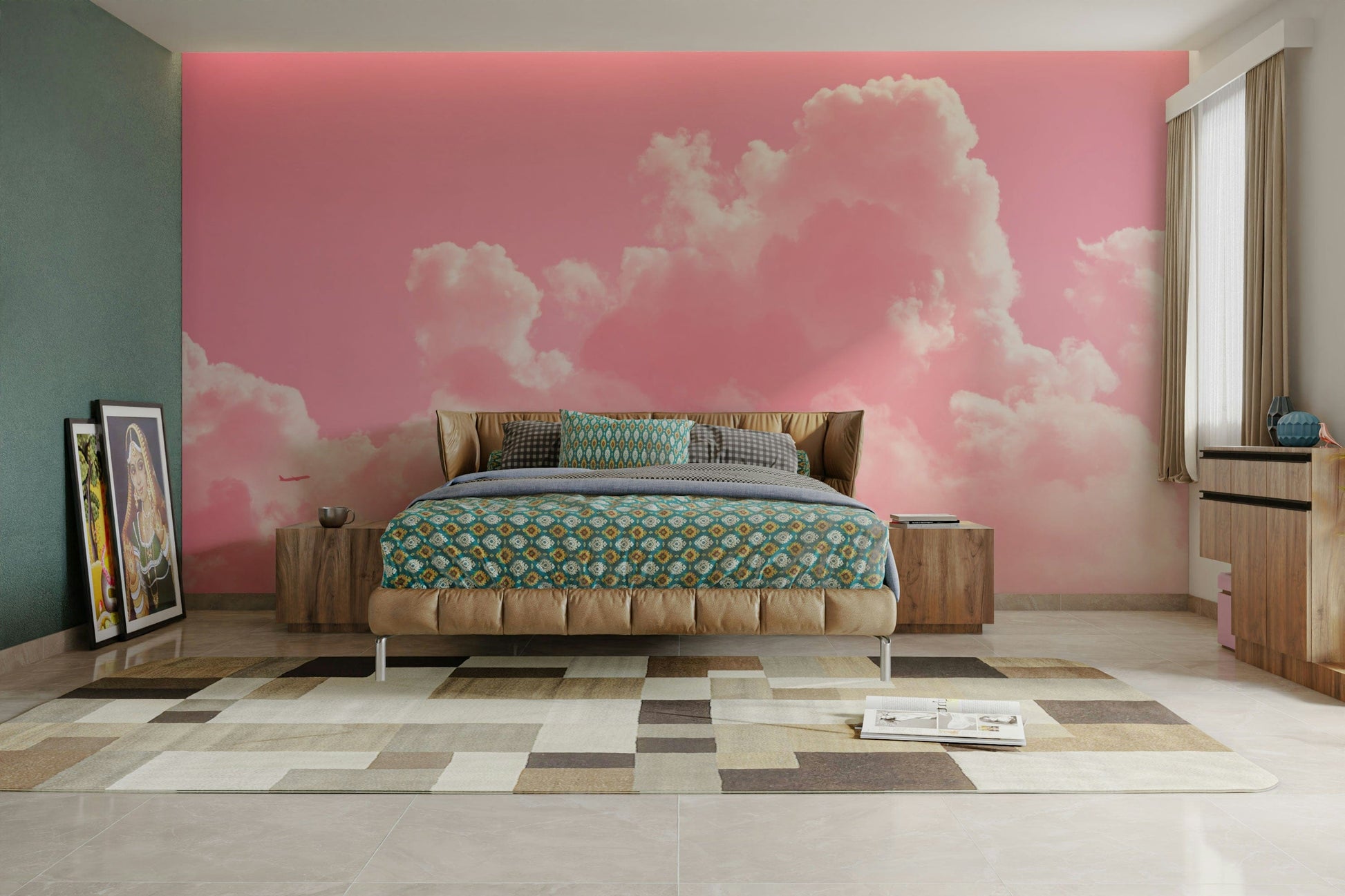 An artistic abstract cloud mural for home decor.

