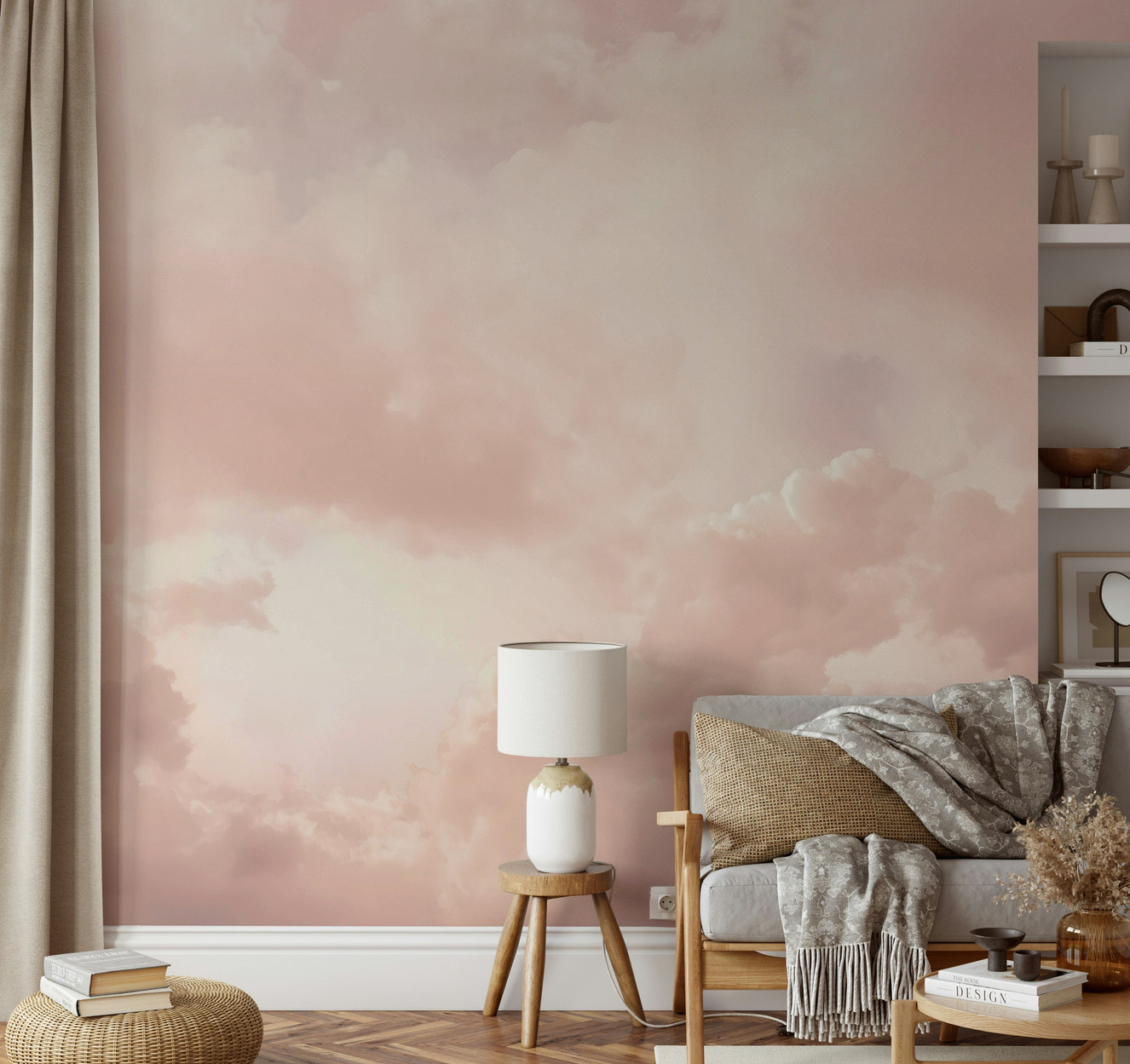 Scenic wallpaper with cartoon shapes and colors

