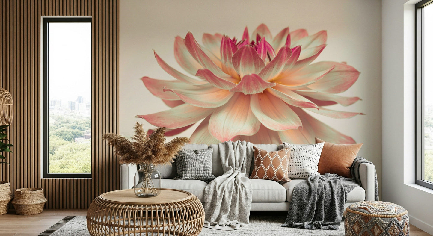 Peel and stick Pink Dahlia decal, stunning wallpaper flower photograph.