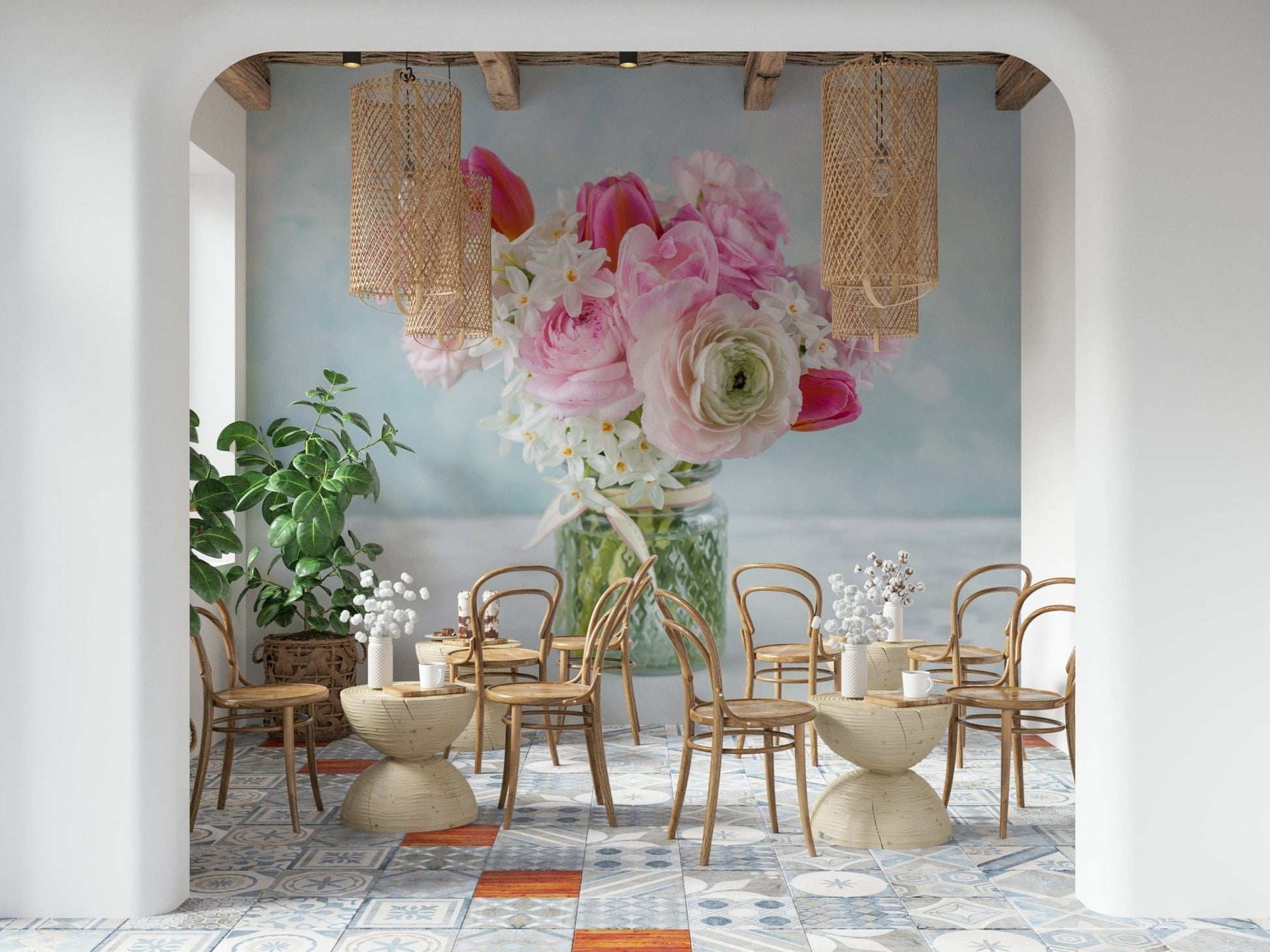 Pink Floral Bloom Wall Mural