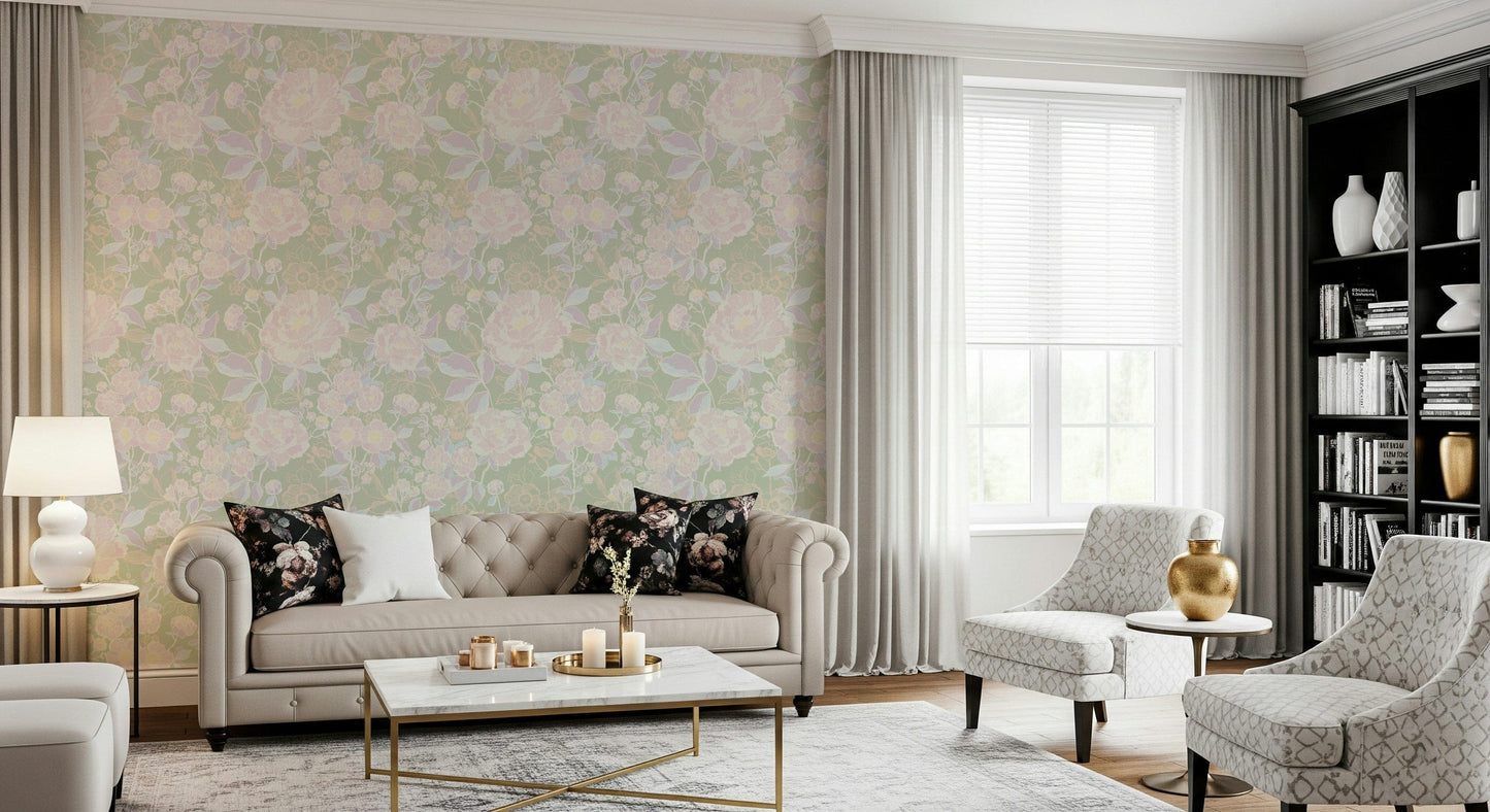 Sophisticated Soft Botanical peel and stick wallpaper organic patterns.