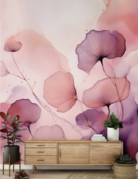 Soft floral wall mural with whisper-light petals and a serene, ethereal composition.