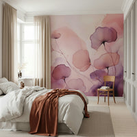 Watercolor-inspired mural showcasing gentle floral whispers in muted pink and cream hues.