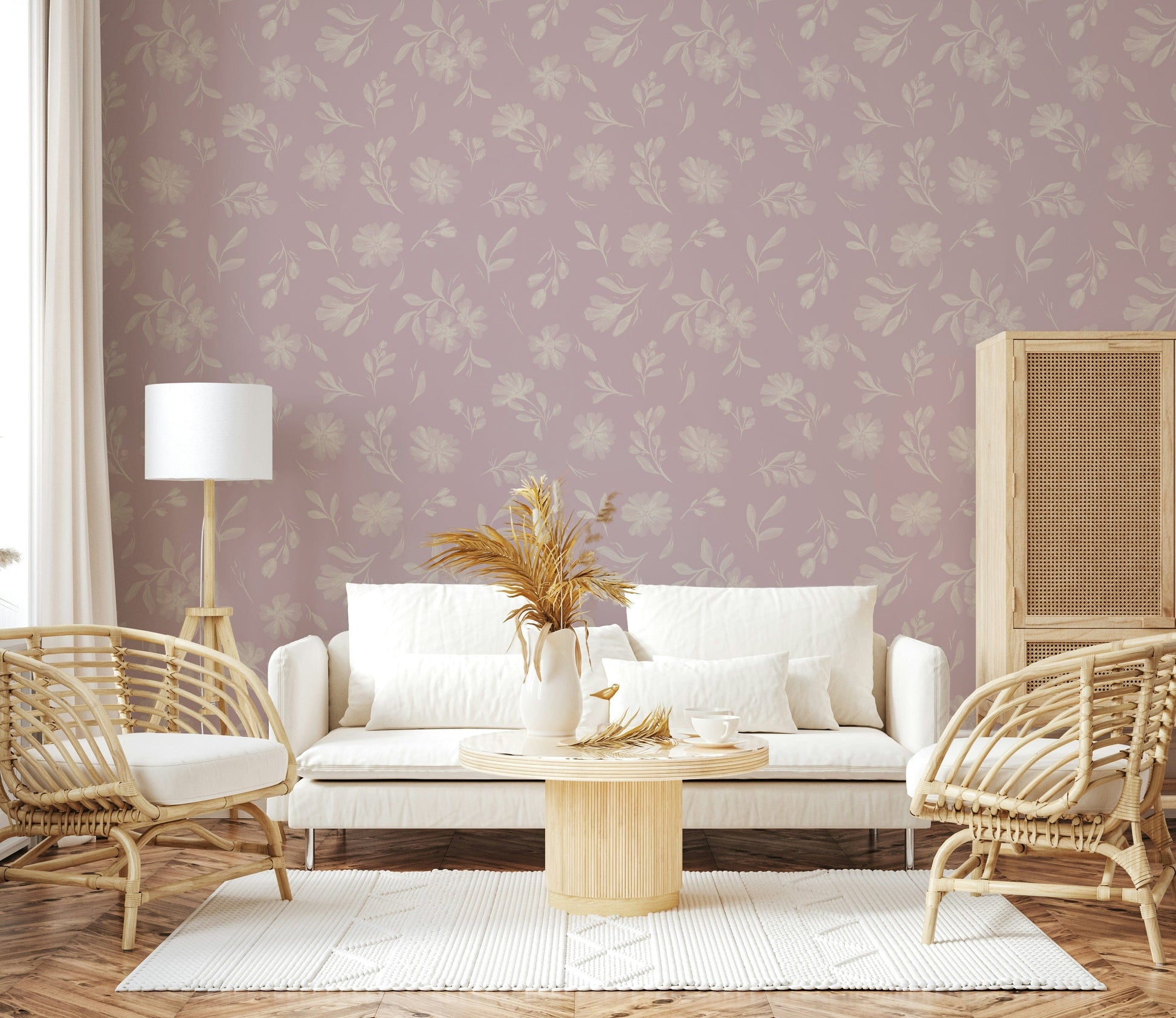 Delicate blossom wall mural Pink Whisper Florals airy aesthetic