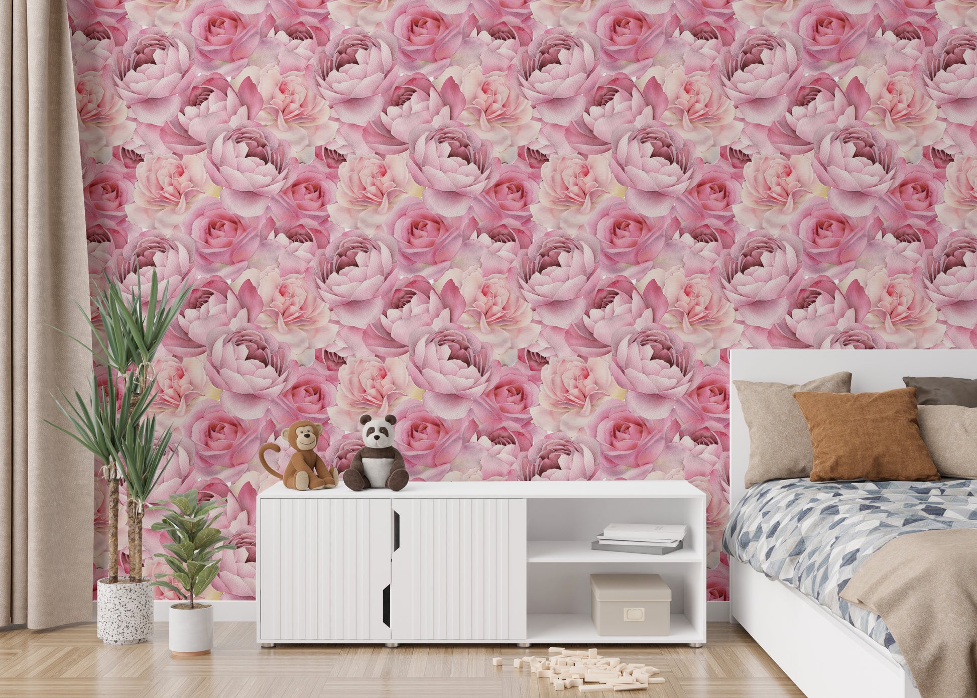 Hand-Painted Pink Blossoms Wallpaper
