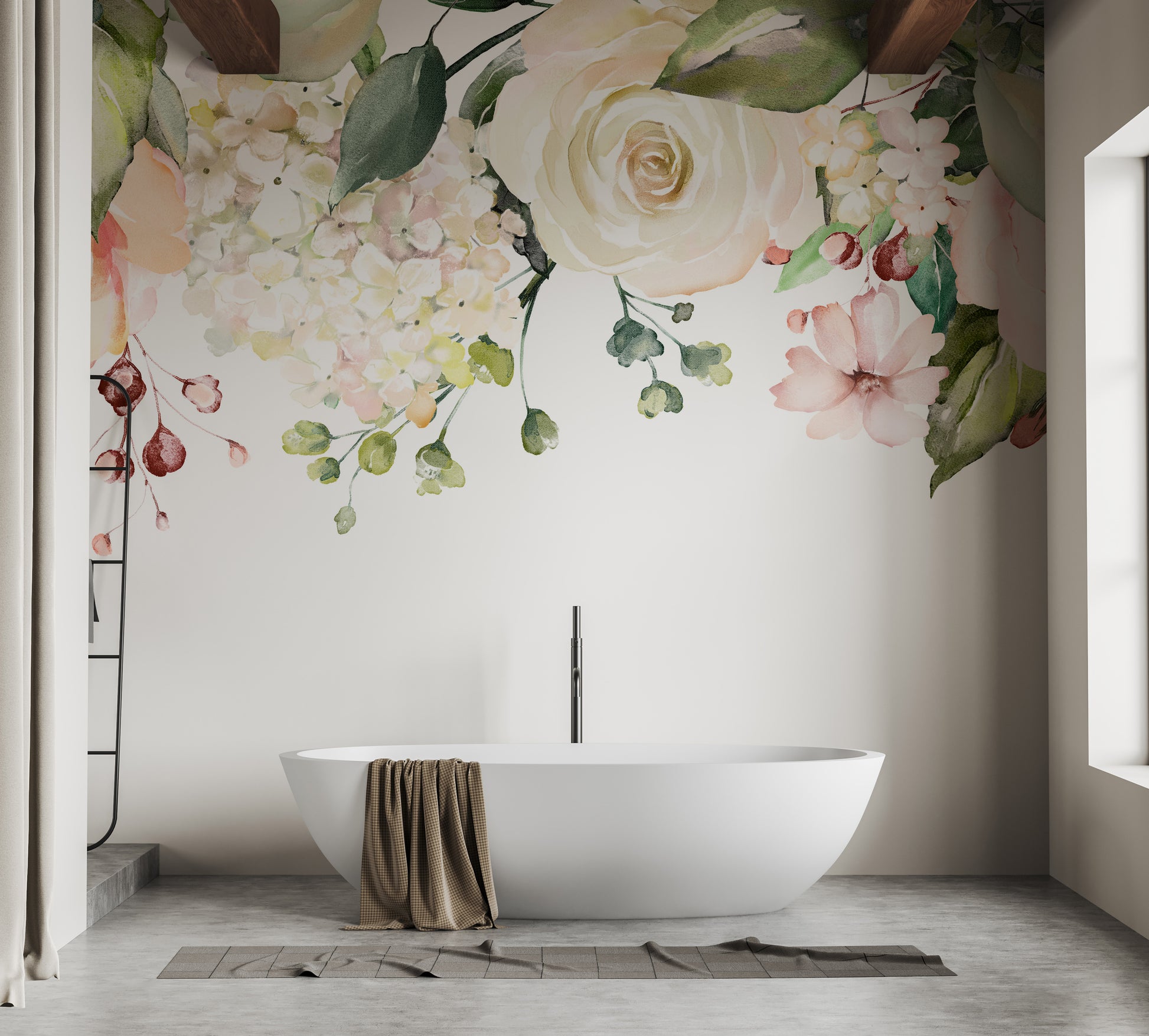 Botanical pink floral design wallpaper