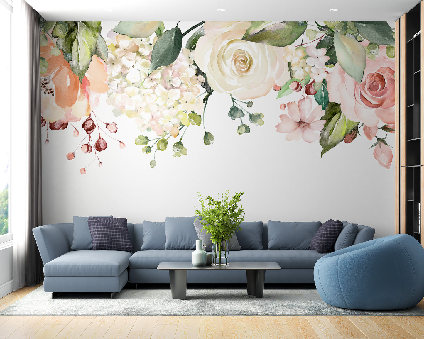 Delicate flowers hanging with leaves in soft hues.