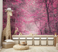 The overall color scheme is predominantly pink, purple, and white.
