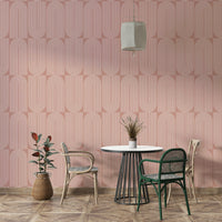 Creamy Geometric Outlined Wallpaper on a living room wall

