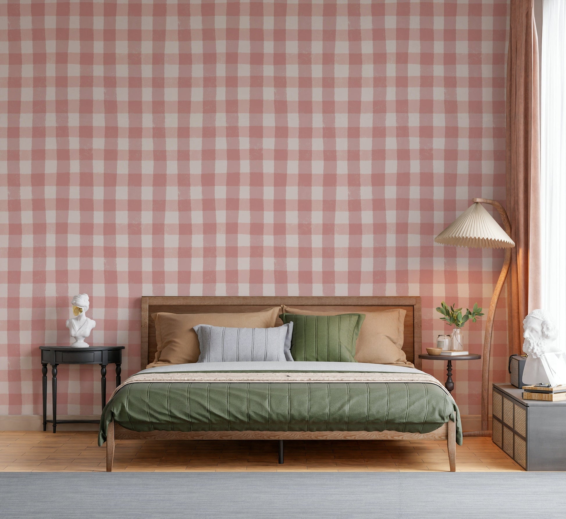 Charming Rosewater Gingham wallpaper with evenly spaced pink and cream squares.