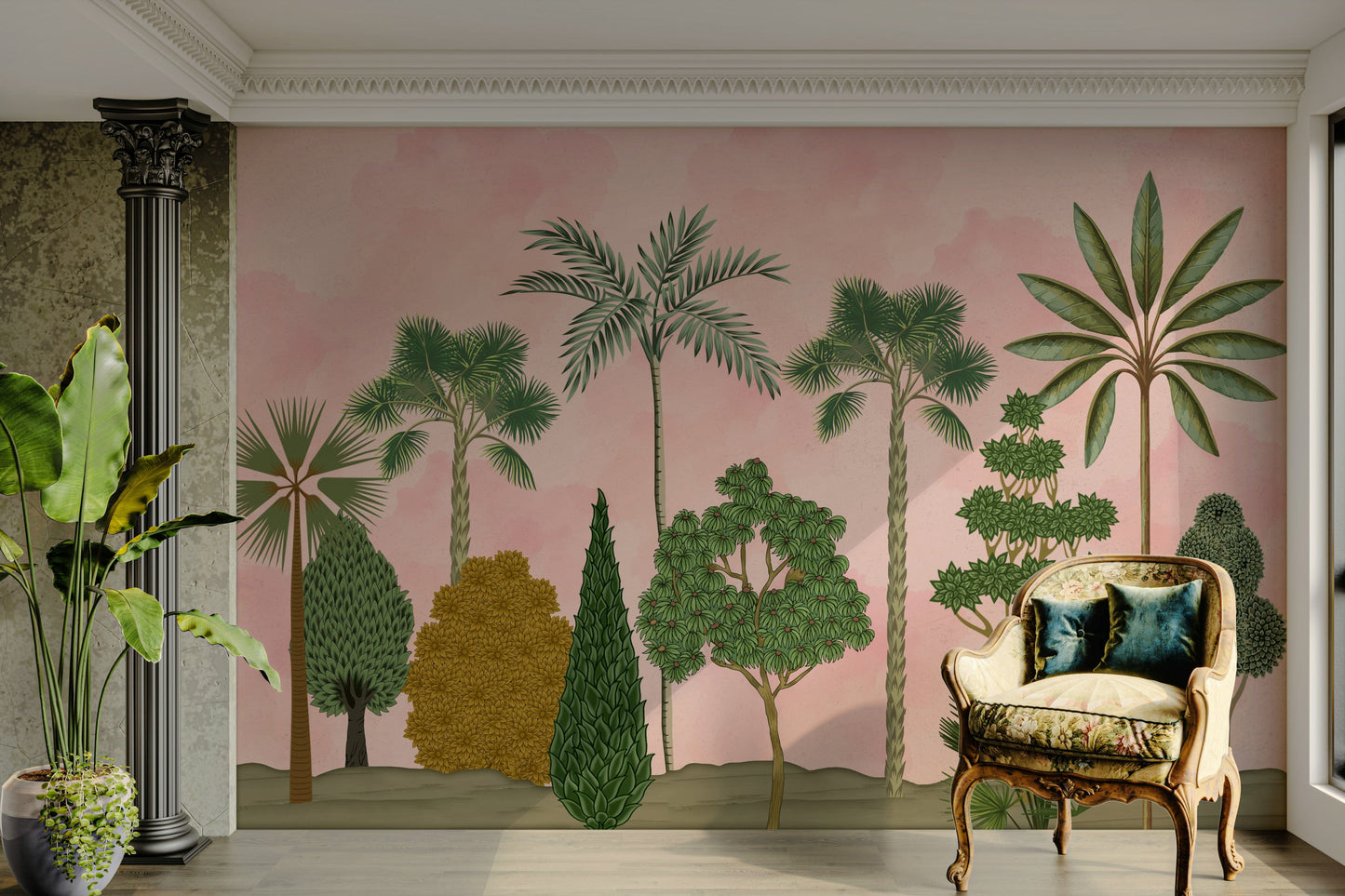 The colors are gentle and soft, with a pastel, pink and green palette.

