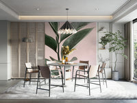 Flowing shape mural in pink and green palette


