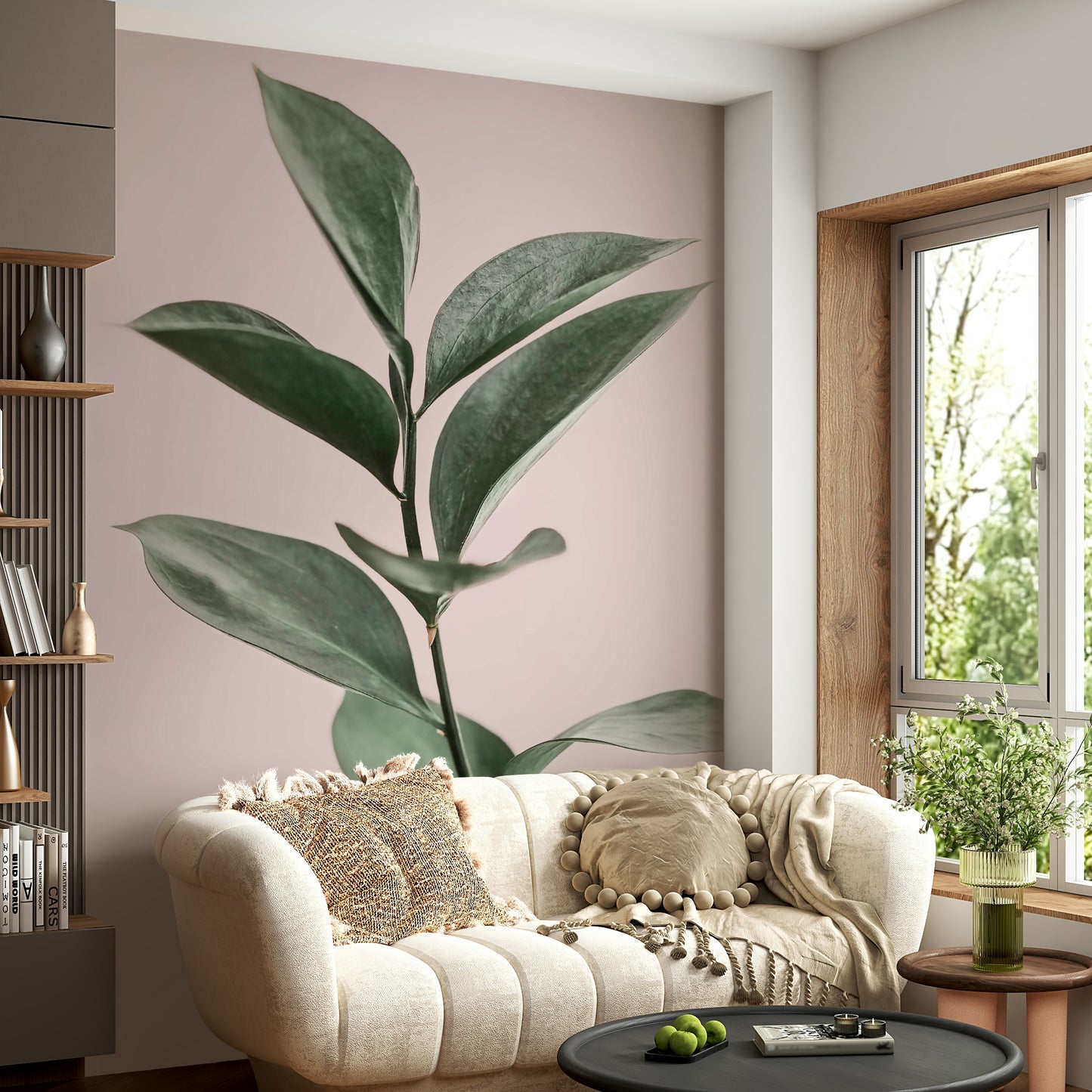 Abstract wallpaper with blush and muted green

