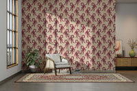 Pink and jewel jungle wallpaper with playful tiger design

