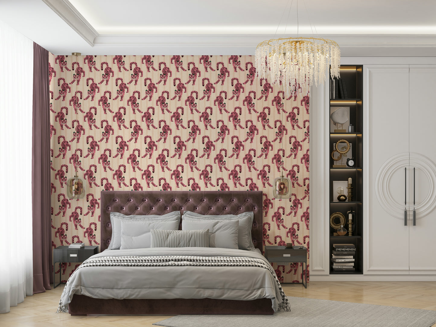Exotic pink jumping tiger wallpaper for a wild, vibrant look

