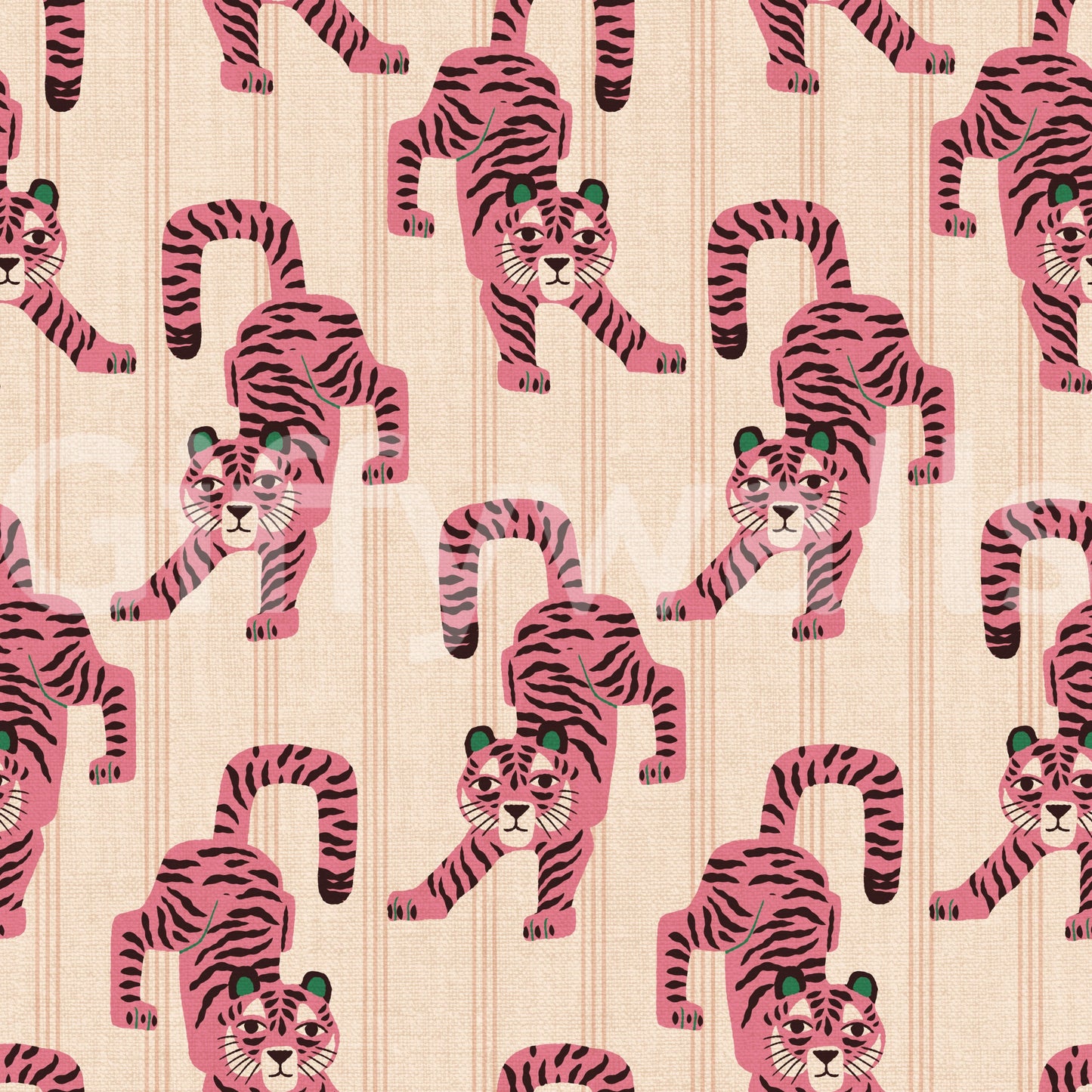 Pink Jumping Tiger Jewel Jungle Wallpaper⁠