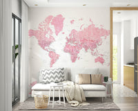 Soft pink map wallpaper with hand-painted effect

