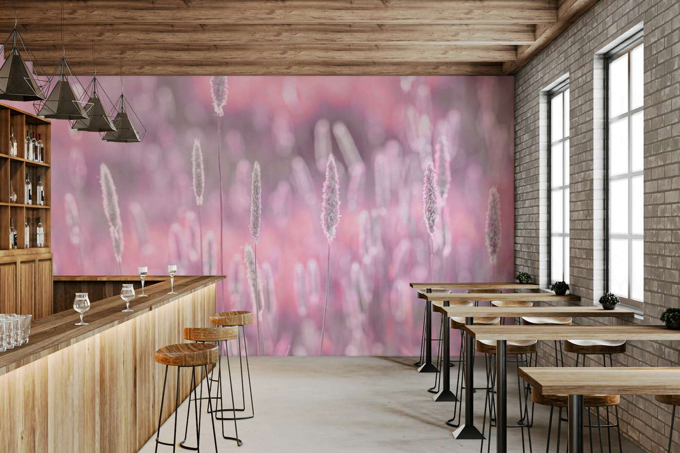 Soft pink meadow wallpaper design

