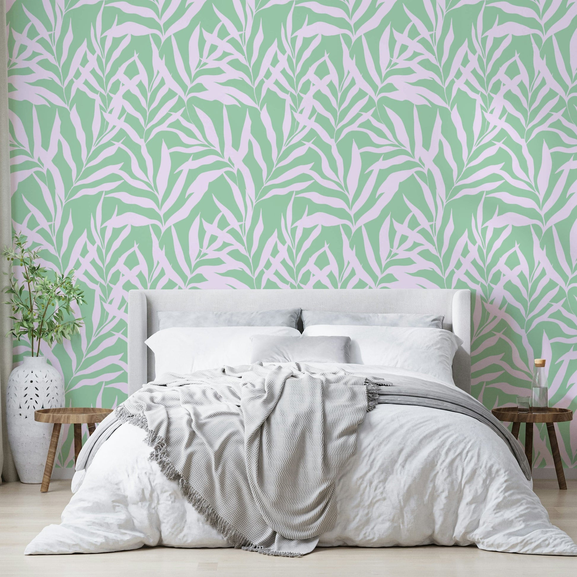 Close-up of a palm leaf pattern on a mural

