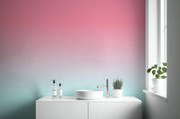 Vibrant rosy pink wallpaper for a bold accent bathroom wall.