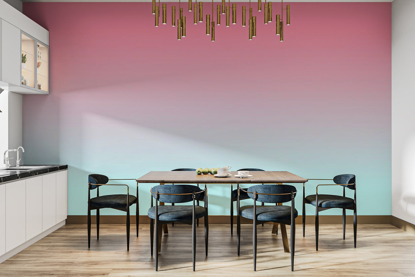 Rosy Pink removable Wallpaper Mural for dining area. 