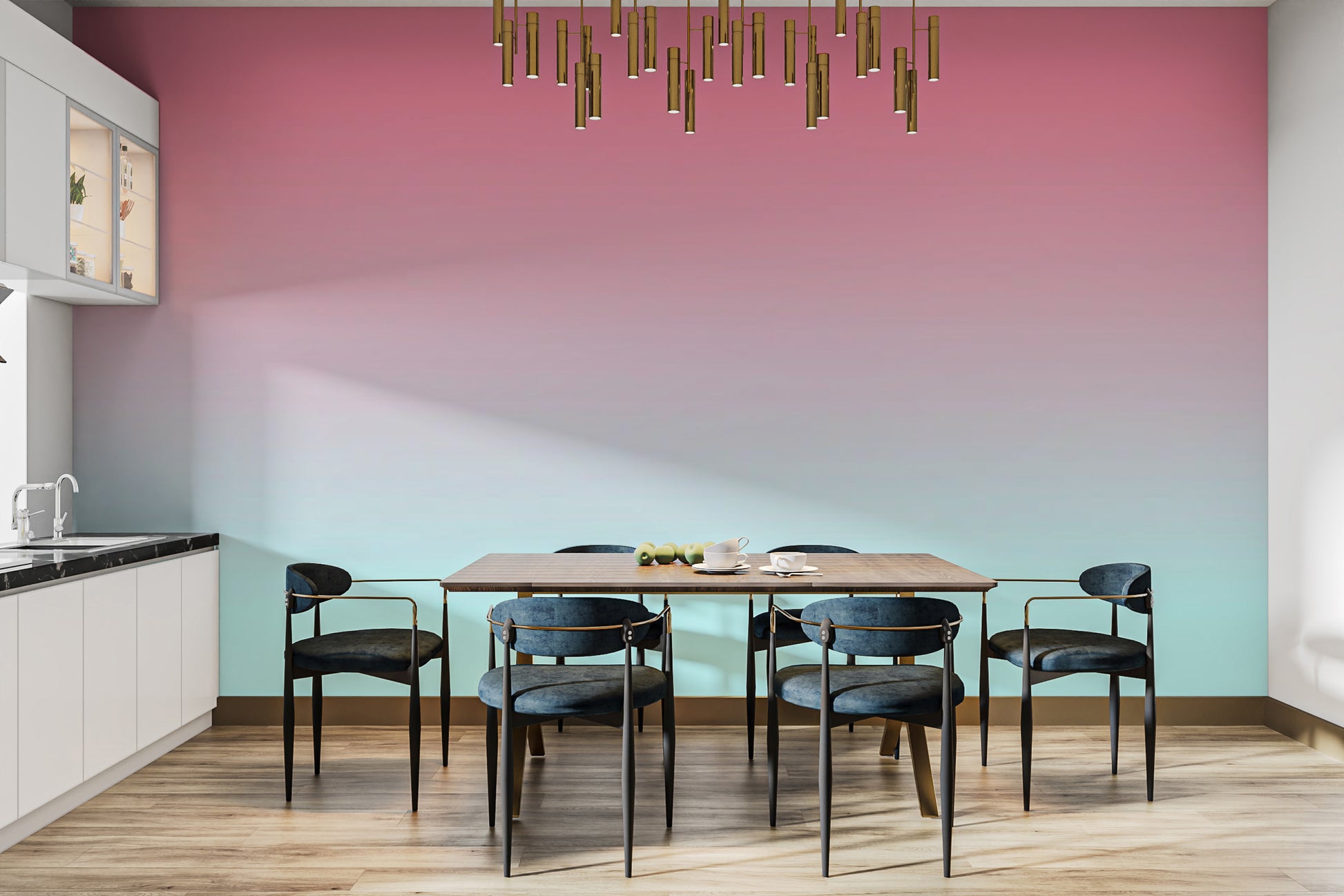 Rosy Pink removable Wallpaper Mural for dining area. 